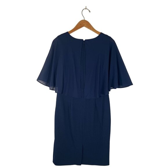 Vince Camuto Womens Size 8 Navy Shealth Dress Sheer Angel Flutter Sleeves Lined - Picture 5 of 14